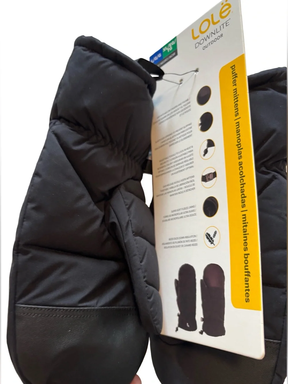 Lolë Downlite Outdoor Puffer Mittens in Black Sz L/XL NWT